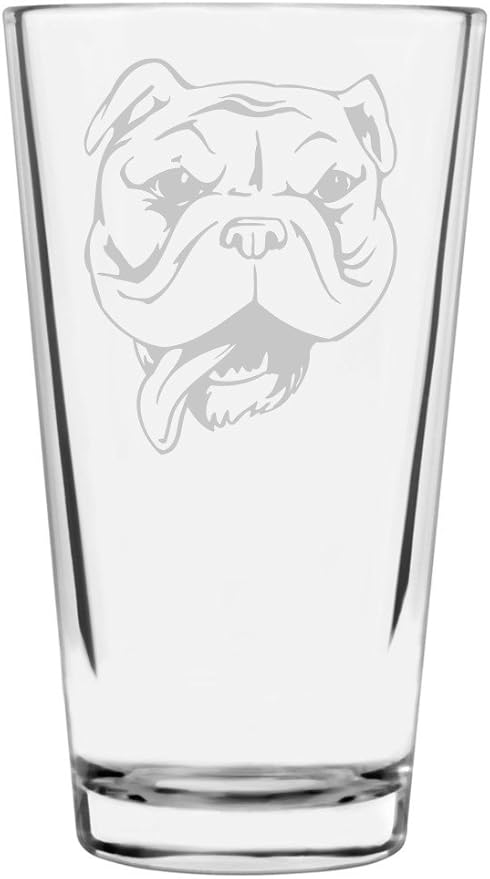 Bulldog Dog Themed Etched All Purpose 16oz Pint Glass