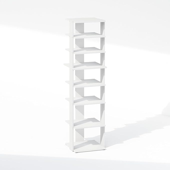Furinno Turn-N-Tube Corner Shelf, 8-Tier Display Rack, Vertical Corner Storage Rack, Space Saving Organization and Storage, Entryway, Living Room, Closet, White