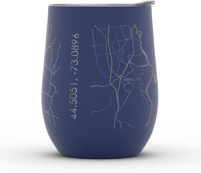Well Told Engraved Burlington Vermont Map Insulated Wine Tumbler, Etched Stainless Steel Cup (12 oz, Midnight Blue) City Map Insulated Tumbler, Custom Insulated Tumbler, Outdoor Drinkware