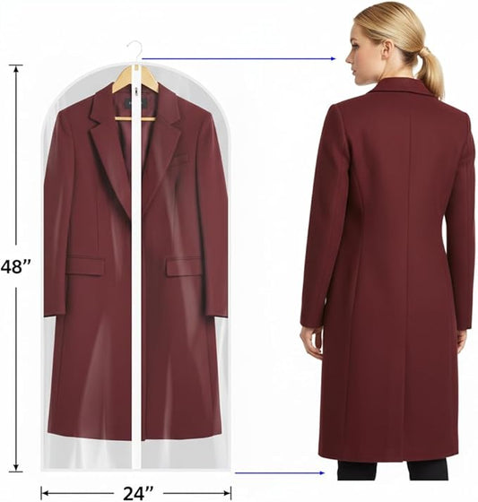 All Clear Garment Bags for Travel - 48” PEVA Waterproof Suit Cover with Zipper for Hanging Clothes, long dress - Durable Dresser for Closet Storage, Dustproof & Moisture Resistant - 48”/12 Pack