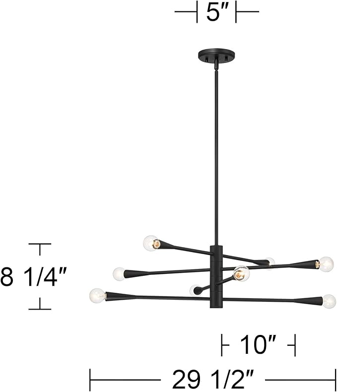 Possini Euro Design Livonia Matte Black Chandelier Lighting 29 1/2" Wide Mid Century Modern Sputnik Metal 8-Light Fixture for Dining Room House Foyer Kitchen Island Entryway Bedroom High Ceilings