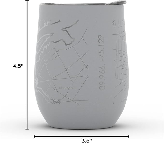Well Told Engraved Philadelphia Pennsylvania Map Insulated Wine Tumbler, Etched Stainless Steel Cup (12 oz, Dockside Gray) City Map Insulated Tumbler, Custom Insulated Tumbler, Outdoor Drinkware