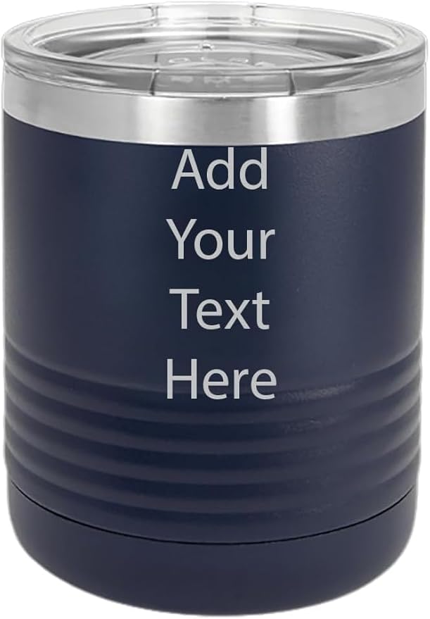 CRAZYDAISYWORLD Customized Polar Camel 10 oz. Vacuum Insulated Round neck Tumbler with Clear Lid Personalized With Your Text (Navy Blue)