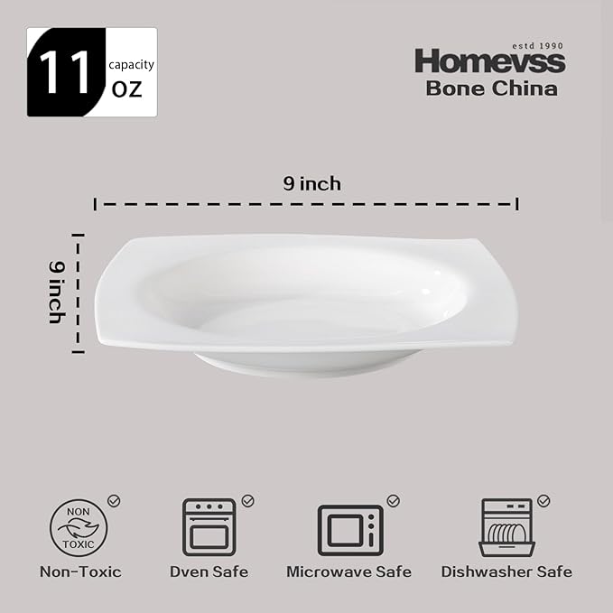 HomeVss, New Bone China Dinnerware SEt, Rim Square Shape, 40pc Set