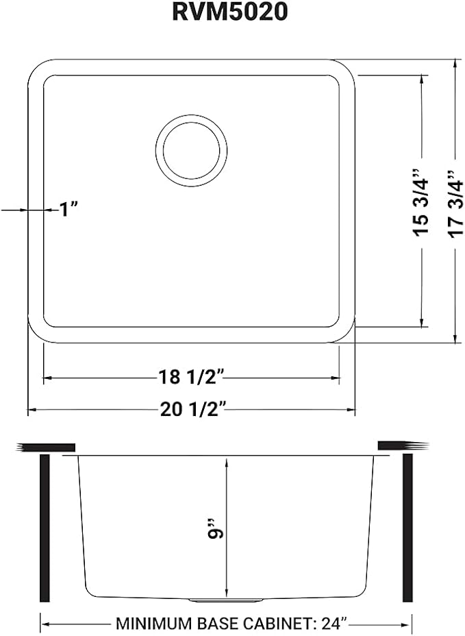 Ruvati 20-inch Undermount Bar Prep Kitchen Sink - 16 Gauge Stainless Steel Kitchen Sink Single Bowl with Brushed Finish hides scratches, Easy-to-Clean Undermount Sinks - RVM5020