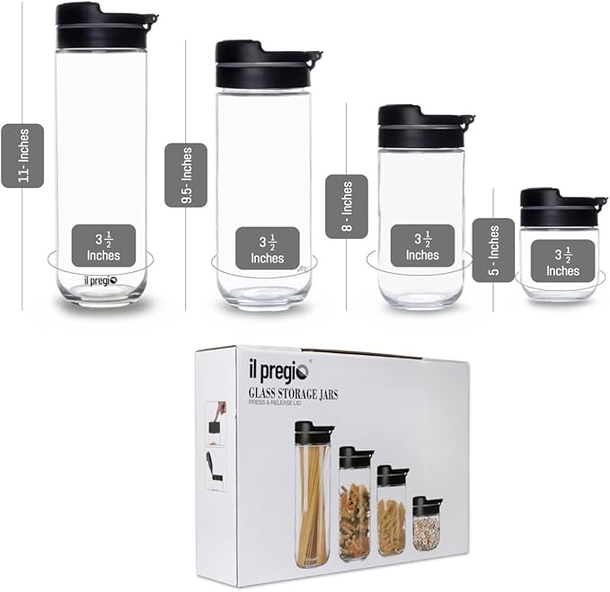 Premium Borosilicate Glass Food Storage Containers with Innovative Press & Release Lid with Airtight Silicone Seal,Sugar or Flour Container,Big and Small Food Jar for Pantry