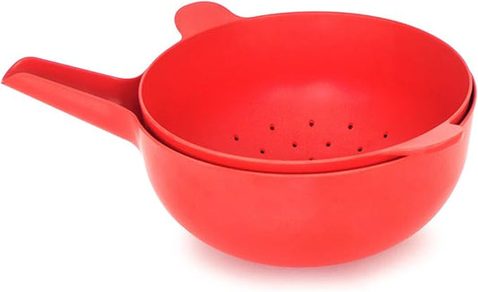 EKOBO Large Mixing Bowl and Colander Set Tomato – 135 oz BPA-Free Eco-Composite – Nesting Kitchen Mixing Bowls for Washing Mixing Serving – Dishwasher Safe Essential Bowl Set