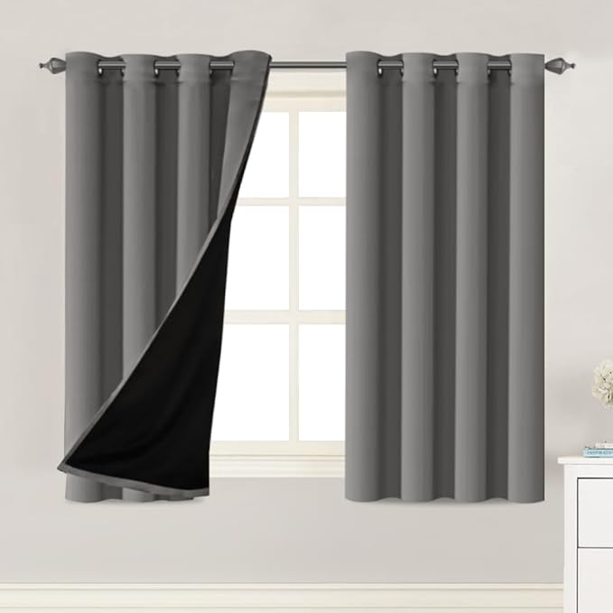 H.VERSAILTEX Grey 100% Blackout Curtain Set, Thermal Insulated & Energy Efficiency Window Draperies for Guest Room, Full Shading Panels for Shift Worker and Light Sleepers, 52W x 63L, 2 PCs, Grey