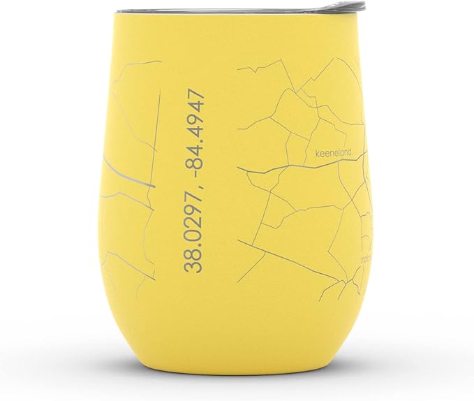 Well Told Engraved Lexington Kentucky Map Insulated Wine Tumbler, Etched Stainless Steel Cup (12 oz, Sunrise Yellow) City Map Insulated Tumbler, Custom Insulated Tumbler, Outdoor Drinkware