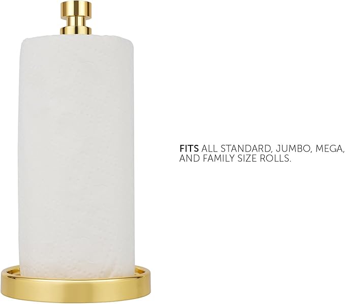 Ivilon Paper Towel Holder Stand - Steady and Easy Tear - Fits All Paper Towel Rolls - Gold Polished