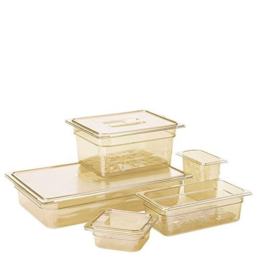 Carlisle FoodService Products StorPlus High-Heat 1/3-Size Food Pan, 4 Deep Food Storage Container with 3.5 Quart Capacity, High Heat Plastic, 1/3 Size, Amber