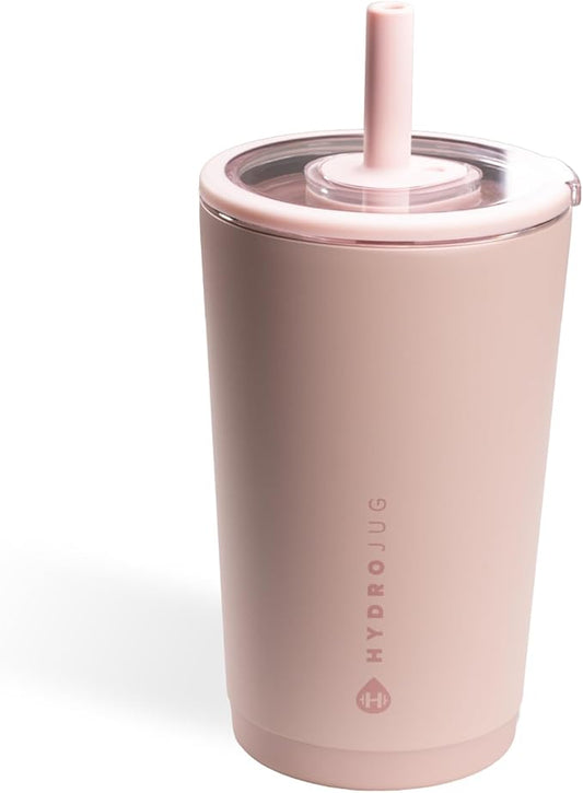 HydroJug Everyday Tumbler 14 oz – Ceramic-Lined Insulated Tumbler with Straw and Soft-Touch Lid, Cup Holder Friendly, Double-Wall Vacuum Insulation, Reusable Travel Cup – Dusty Rose