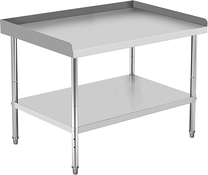 48x28x30 in Stainless Steel Equipment Grill Stand Table 400 LBS Capacity NSF Certified with Adjustable Legs, 2 in Edge Baffle, for Hotel, Home, Commercial Restaurant Kitchen