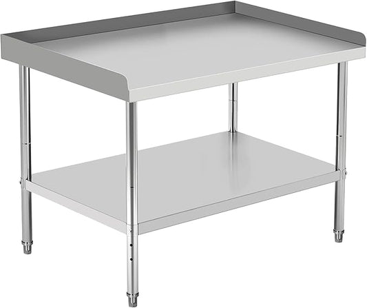 48x28x30 in Stainless Steel Equipment Grill Stand Table 400 LBS Capacity NSF Certified with Adjustable Legs, 2 in Edge Baffle, for Hotel, Home, Commercial Restaurant Kitchen