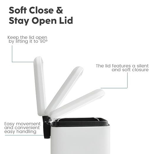 8-Gallon Trash Can, 30 Liter Stainless Steel Garbage Can, Round Trash Can with Lid, Slim Garbage can Featuring a Removable Inner Liner (White, 30L-Square)