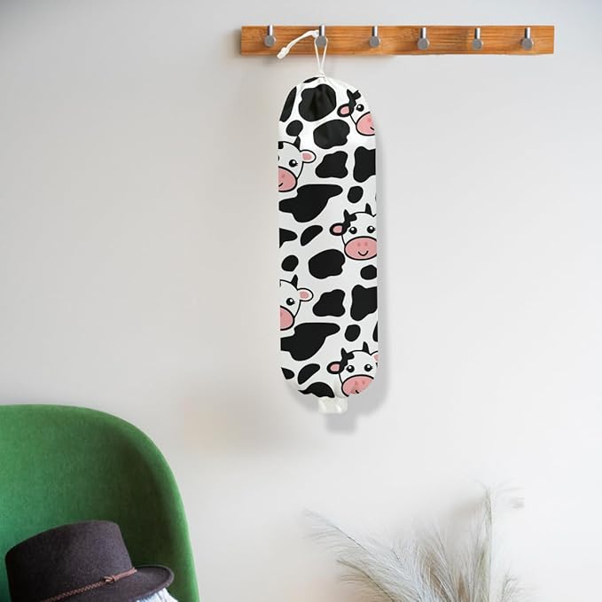 Cow Plastic Bag Holder 22.5x9 Inch, Wall Mount Plastic Bag Holders for Grocery Bags, Cows Washable Grocery Bags Storage Dispenser for Home Kitchen Pantry Decor, Cute Cow Gifts for Women Mom