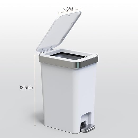 2Pack Small Bathroom Trash Can with Lid Soft Close, 10 Liter/2.6 Gallon Slim Garbage Can-Metal Step and Press top Lid, Mini Modern Waste Basket for Toilet, Office, Bedroom,Dorm,Grayish-White