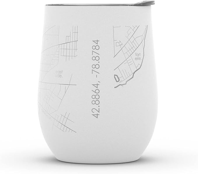 Well Told Engraved Buffalo New York Map Insulated Wine Tumbler, Etched Stainless Steel Wine Tumbler (12 oz, White) City Map Insulated Tumbler, Custom Insulated Tumbler, Outdoor Drinkware
