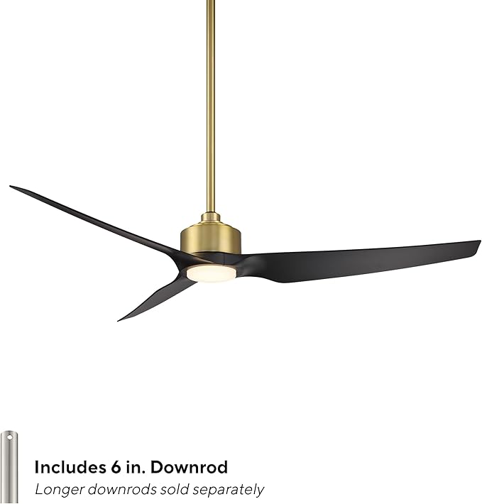 WAC Smart Fans Stella Indoor and Outdoor 3-Blade Ceiling Fan 60in Satin Brass Matte Black 3000K LED with Remote Control Compatible with Alexa and iOS or Android App
