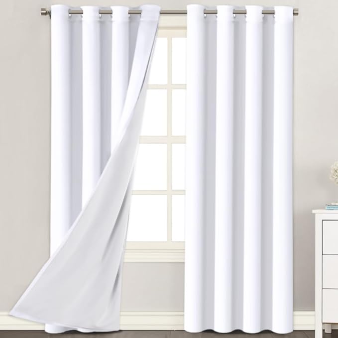 H.VERSAILTEX Blackout Curtains for Bedroom Thermal Insulated Curtains for Living Room Noise Reducing Drapes for Window Treatment, 2 Panels, 52 x 96 inch, White Front with White Liner