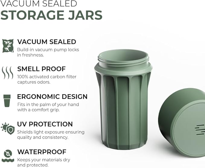 Staze Preserve Vacuum Sealed Storage Jars (148ml) | Smell Proof Containers | Herb Storage & Food Storage Container with Protection -(MARSH)