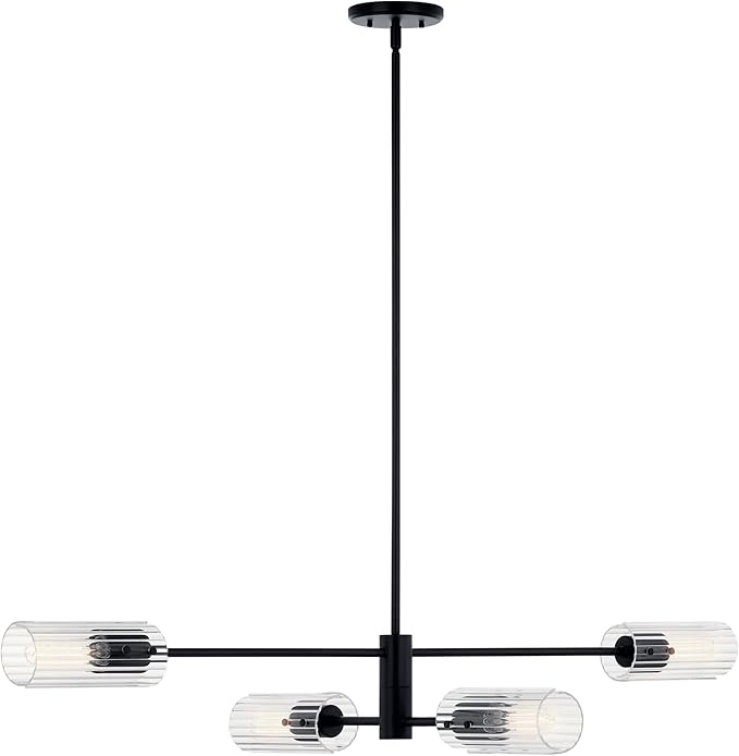 KICHLER Velestino 47.50" 4 Light Linear Chandelier in Black, for Dining Room, Living Room, (7" x 47.50") 52681BK