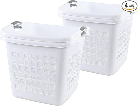 4 Packs 70 Liter Large Laundry Hamper with Handles, Plastic Laundry Clothes Baskets for Storage, White