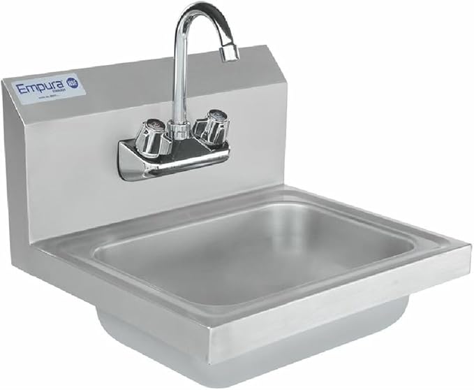 17" Wide Stainless Steel Wall Mounted Hand Sink | Commercial Prep Utility 14" x 10" for Kitchen Laundry Garage | 4" Center Gooseneck Faucet, 9.5" Backsplash, 17"W x 15"D x 13"H, 20 Gauge, NSF