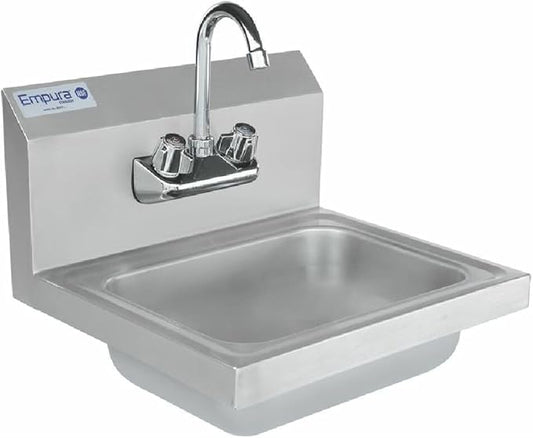 17" Wide Stainless Steel Wall Mounted Hand Sink | Commercial Prep Utility 14" x 10" for Kitchen Laundry Garage | 4" Center Gooseneck Faucet, 9.5" Backsplash, 17"W x 15"D x 13"H, 20 Gauge, NSF
