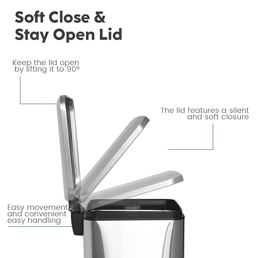 8-Gallon Trash Can, 30 Liter Stainless Steel Garbage Can, Round Trash Can with Lid, Slim Garbage can Featuring a Removable Inner Liner (Silver, 30L-Square)