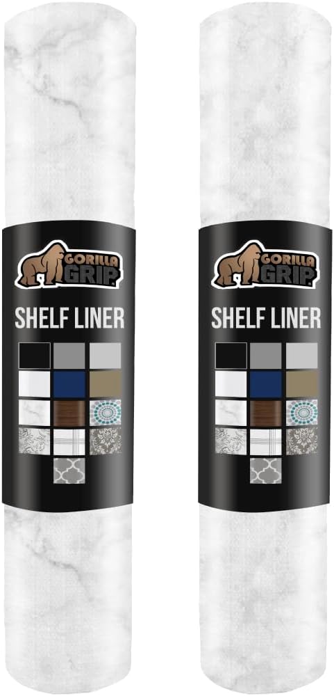 GORILLA GRIP Slip Resistant Drawer and Shelf Liner 2 Pack, Non Adhesive Water Resistant, Easy Clean and Trim, Smooth Surface Liners for Kitchen Cabinet, Shelves, Drawers, Pantry, 20 IN x 20 FT, Marble