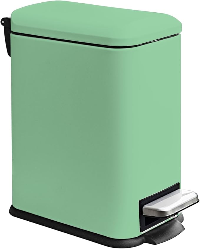 Bathroom Trash Can with Lid, 1.3 Gallon Trash Bin with Liner Bucket, Soft Close lid, Step on Green Trash Can, Stainless Steel Garbage Can for Restroom,Bedroom, Home Office