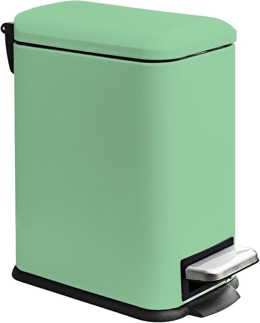 Bathroom Trash Can with Lid, 1.3 Gallon Trash Bin with Liner Bucket, Soft Close lid, Step on Green Trash Can, Stainless Steel Garbage Can for Restroom,Bedroom, Home Office