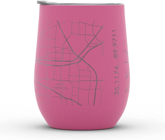 Well Told Engraved Memphis Tennessee Map Insulated Wine Tumbler, Etched Stainless Steel Cup (12 oz, Sunset Pink) City Map Insulated Tumbler, Custom Insulated Tumbler, Outdoor Drinkware