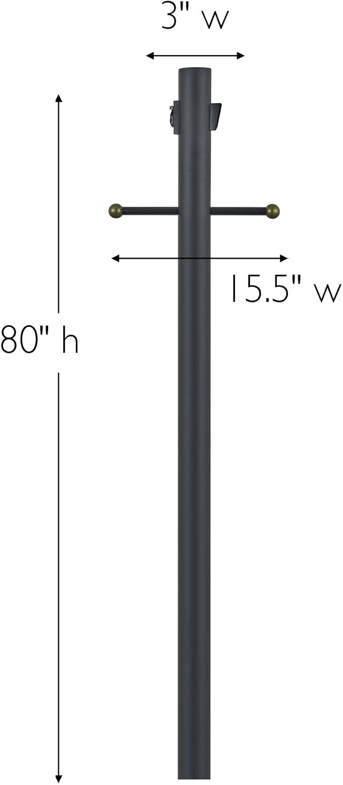 Design House Outdoor Lamp Post, Plastic Cross Arm, Built-in-Outlet, Dusk-to-Dawn Photo Eye Sensor, Easy Installation, Black, 3 in Diameter x 80 in H, 589812