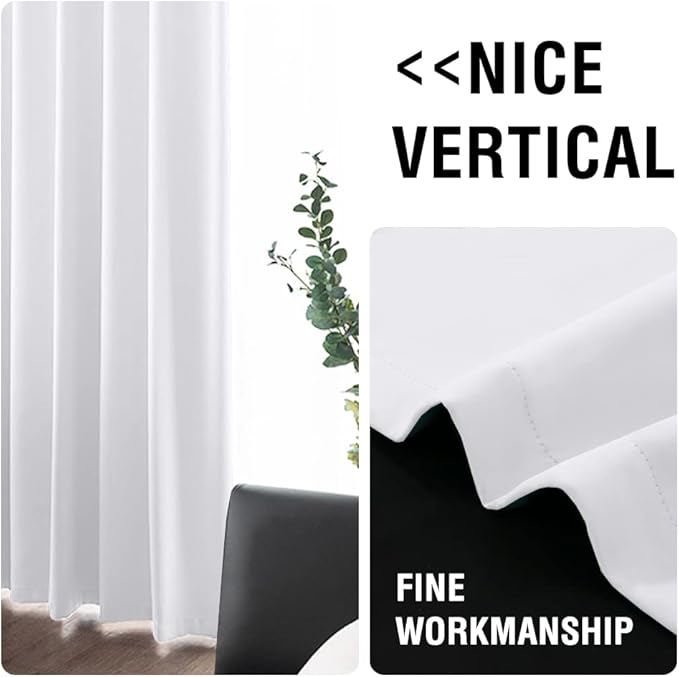 H.VERSAILTEX 100% Blackout Curtain Panels 63 Inches Long Thermal Insulated Blackout Lined Curtains for Bedroom Two Layers Full Light Blocking Drapes for Living Room, 2 Panels, Pearl White