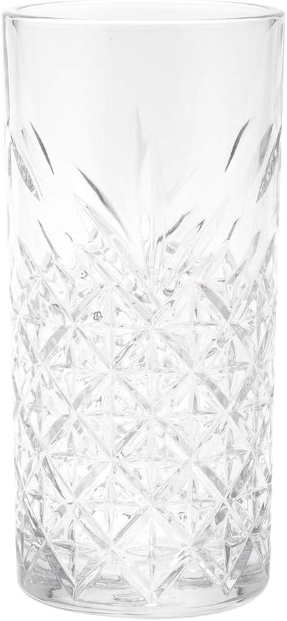 Restaurantware Timeless 10 Ounce Highball Glasses Set of 6 Etched Drinking Glasses - Dishwasher-Safe Chip-Resistant Clear Glass Water Glasses Lead-Free For Juices Or Cocktails