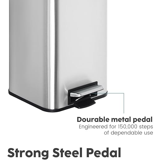 8-Gallon Trash Can, 30 Liter Stainless Steel Garbage Can, Round Trash Can with Lid, Slim Garbage can Featuring a Removable Inner Liner (Silver, 30L-Square)