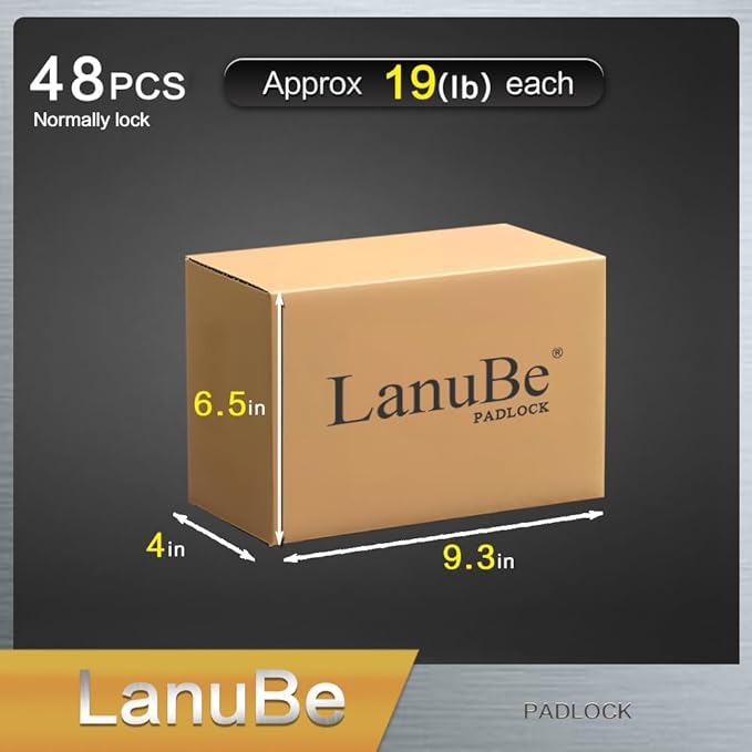 LanuBe Lock Laminated keyed Padlock (1-9/16", 40mm), keyed Alike Locks, Normal Shackle,Marked Black Plastic Hoop, Pack of 48