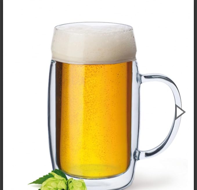 SIMAX Beer Mugs For Men, 17 Oz Double Walled Glass Beer Mug, Freezable Beer Glasses, Beer Mugs & Steins, Beer Mugs with Handles, Insulated Beer Glasses for Men, Frozen Beer Mugs for Freezer