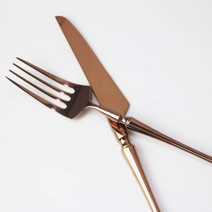 JASHII 5 Pieces Rose Silverware Set, Cutlery Set, Service for 1, 5 Pieces Rose Gold Plated Stainless Steel Flatware Set, Dishwasher Safe (Shiny Rose)