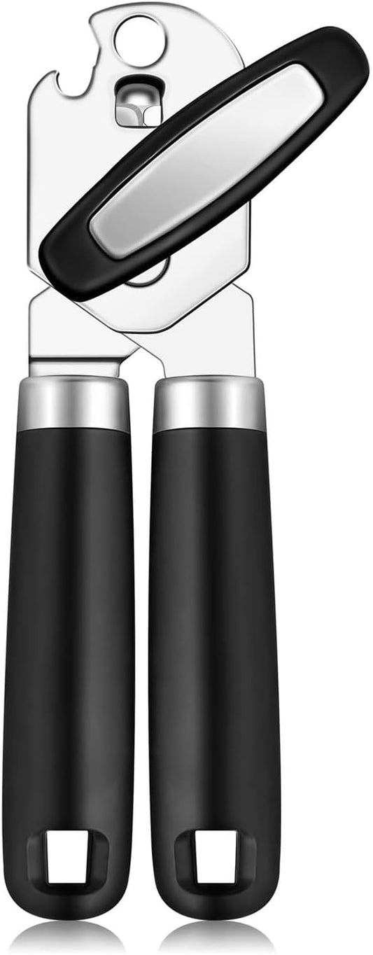 Can Opener Manual - Stainless Steel Heavy Duty Tin Opener Smooth Edge, Food-Safe Comfortable to Grip, Dishwasher Safe Anti Slip, Soft Ergonomic Handles Handheld Can Opener for Seniors Kitchen Camping