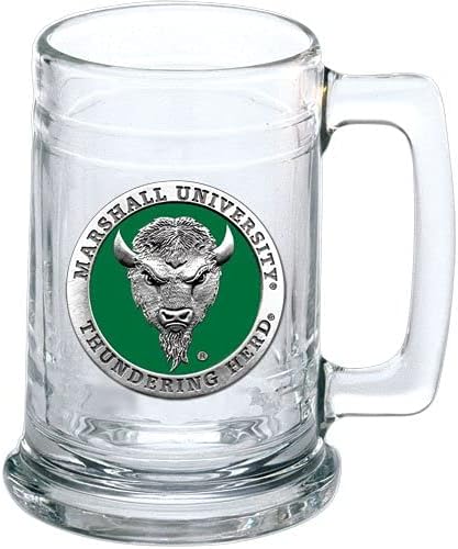 Heritage Pewter Marshall University Beer Stein Glass | 15 Ounce German-Style Beer Glass | Intricately Crafted Metal Pewter Alma Mater Inlay