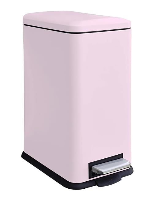 16.7L/ 4.4 Gallon Rectangular Slim Kitchen Trash Can with Removable Inner Bucket, Soft Close lid, Stainless Steel Step Pedal Garbage Can for Bathroom, Kitchen, Home Office, Pink