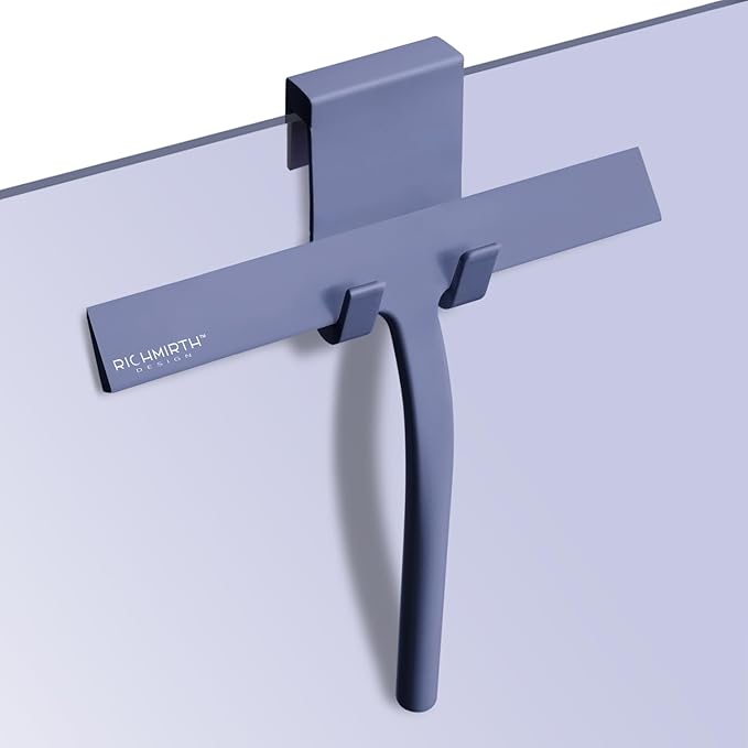 Squiggy for Shower Glass, Richmirth 9" Shower Glass Cleaner Squeegee Silicone Shower Squeegee for Bathroom Mirror Tiles Car Window - Blue