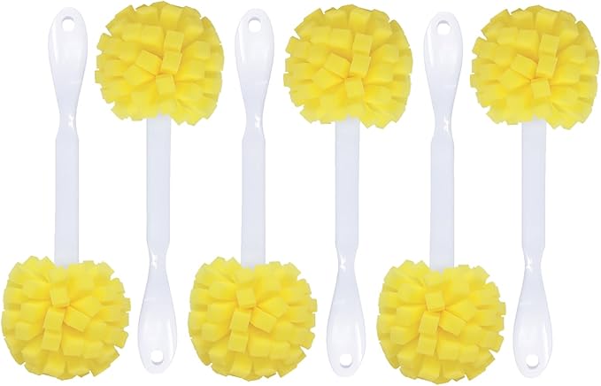LOLA The Original Flower Shaped Kitchen Foam Sponge Bottle Brush, 6 Pack, No Slip Grip Handle, Dishwasher Safe