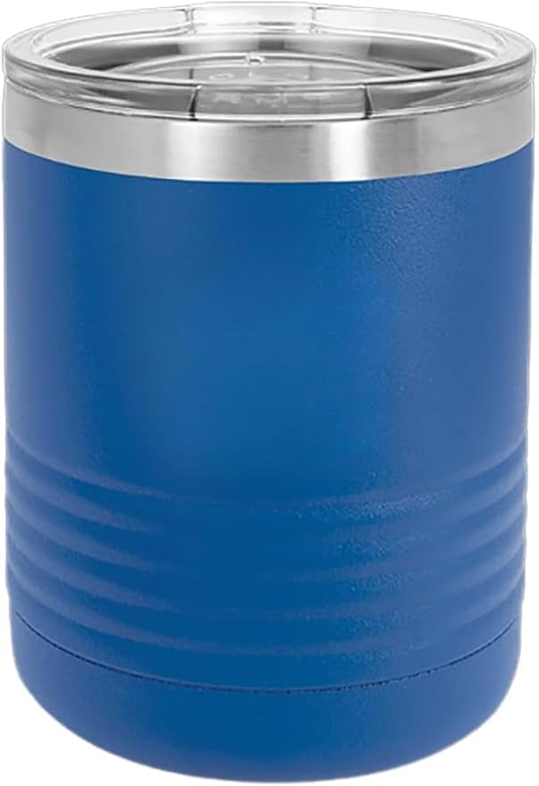 CRAZYDAISYWORLD Customized Polar Camel 10 oz. Vacuum Insulated Round neck Tumbler with Clear Lid Personalized With Your Text (Royal Blue)