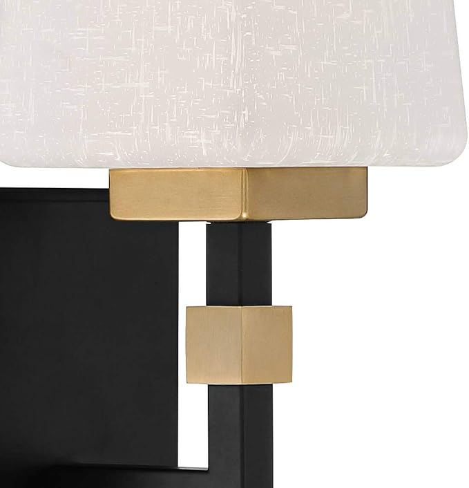 Possini Euro Design Beauregard Modern Wall Sconce Lighting Black Gold Metal Hardwired 10" High Fixture Square Linen Glass Shade for Bedroom Bedside Living Room Home Hallway Dining Kitchen