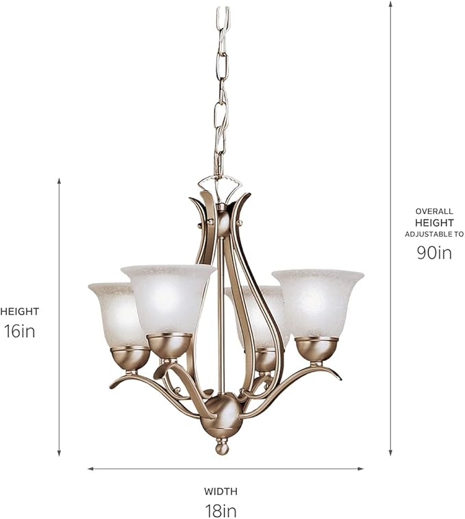 Kichler Dover 4-Light Mini Chandelier in Brushed Nickel with Satin Etched Seeded Glass, Traditional Lighting Fixture for Dining Room or Entryway, 2019NI