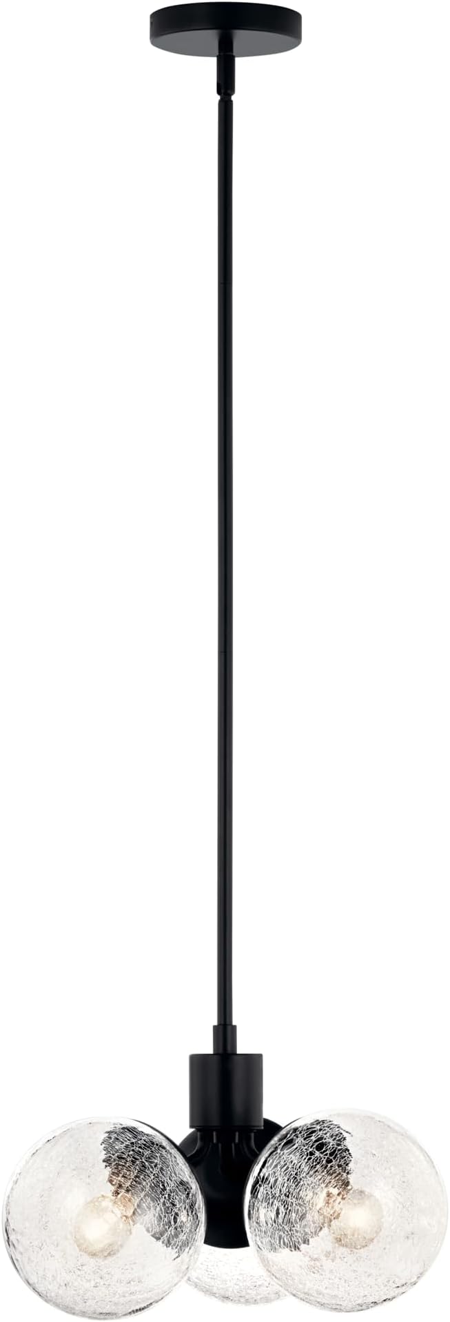 KICHLER Silvarious 3-Light Convertible Pendant, Soft Modern Light with Clear Crackled Glass in Black, for Hallway, Dining Nook, Bedroom or Kitchen (9.5" x 16.5"), 52700BK